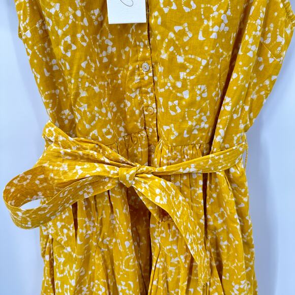 CLEOBELLA NWT Zia Organic Cotton Ruffle Tie Waist Mini Dress in Mustard // L - Picture 9 of 15